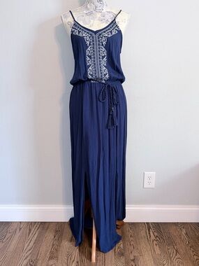 Knox Rose Embroidered Maxi Dress Women’s Small Blue Boho Festival Beachy